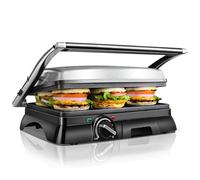 Aigostar Samson Parrilla Eléctrica 2000W, Grill Eléctrico, Plancha y Sandwichera para Paninis, Placas Antiadherentes sin PFOA, Regulador de Temperatura y Apertura 180°