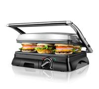 Aigostar Samson Parrilla Eléctrica 2000W, Grill Eléctrico, Plancha y Sandwichera para Paninis, Placas Antiadherentes sin PFOA, Regulador de Temperatura y Apertura 180°