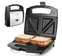 Aigostar Sandwichera, 800W, Revestimiento Antiadherente, Libre de BPA | Placas con Forma Triangular, Indicador LED, Asa de Tacto Frío, Almacenamiento Vertical, Color Acero y Negro