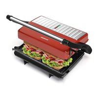 Aigostar Sandwicheras y Panini Grill Eléctrico 1000W, Parrilla Eléctrica con Placas Antiadherentes, Apertura 180º, Dos Superficies 23 x 14,5cm, Libre BPA, Warme