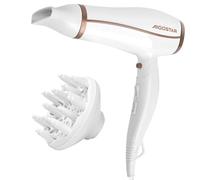 Aigostar Secador de Pelo Iónico Mango Plegable, 2200W Compacto Ligero | 3 Temperaturas & 2 Velocidades+Aire Frío,Sin Friz,Gancho,Profesional Incluye Difusor y Boquilla Concentradora, Blanco