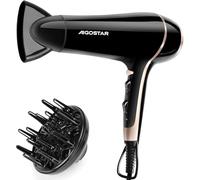 Aigostar Secador de Pelo Profesional 2400W Secador Iónico con Difusor y Boquilla Secado Rápido 3 Temperaturas 2 Velocidades+Botón de Aire Frío, Diario, Hogar, Peinado de cabello largo, Negro