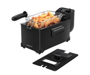 Aigostar Slater - Freidora de 3 litros, 2200 watios de potencia y tapa con ventana de visualización, Acero inoxidable de tipo 304 y recipiente totalmente extraíble para vaciado de aceite