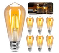 Aigostar ST64 Bombilla Edison Estilo Vintage. Bombilla Led E27 (Casquillo Gordo, 10W (Equivalente A 77W), Bombilla De Filamento Led Blanco Cálido (2200K). Ángulo De Haz 360º. No Regulable. Pack 6 Uds