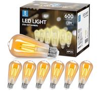 Aigostar ST64 Bombilla Edison Estilo Vintage. Bombilla Led E27 (Casquillo Gordo, 6W (Equivalente a 48W), Bombilla De Filamento Led Blanco Cálido (2200K). Ángulo De Haz 360º. No Regulable. Pack 6 Uds