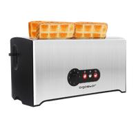 Aigostar Sunshine 30KDG - Tostadoras pan 4 rebanadas con 7 niveles de tostado, 1600 W, ranuras extra largas, Rejilla calientabollos integrada, función descongelación y recalentar, acero inoxidable.