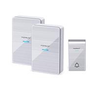 Aigostar Timbre inalámbrico con 2 Receptores, Timbre de Puerta con Indicadores LED, Impermeable IP44 para Interior y Exterior, 3 Niveles de Volumen y 36 Melodías, Plata