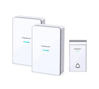 Aigostar Timbre inalámbrico con 2 Receptores, Timbre de Puerta con Indicadores LED, Impermeable IP44 para Interior y Exterior, 3 Niveles de Volumen y 36 Melodías, Blanco
