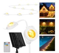 Aigostar Tira LED Solar Exterior 15M - 50 LEDs Blanco Cálido, Impermeable IP65, Panel Solar, 19 Modos, Mando Distancia, Temporizador, para Fachadas, Jardines y Terrazas