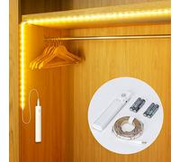 Aigostar - Tira Luz Cuerda de 1m con Sensor de Movimiento, Tira de Luces LED 3000K Blanca Cálida, IP65 Impermeable, Luz LED Nocturna Funcionamiento con Pilas, Tira LED Autoadhesiva. Luz Armario