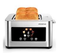 Aigostar Tostadora, 2 Rebanadas, Pantalla LED Táctil, Ranura Extra Ancha de 4 cm, Centrado Automático, 6 Niveles de Tostado, Funciones de Recalentar, Descongelar y Parada, Acero Inoxidable, 850W