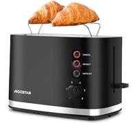 Aigostar Tostadora de 2 Ranuras Extra Anchas, Rejilla Calientabollos, 800 W | Tostadora con 6 Niveles de Tostado, 3 Funciones (Descongelar, Recalentar, Cancelar), Bandeja Recogemigas, Libre de BPA, Negro