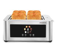 Aigostar Tostadora de Pan 4 Rebanadas, 2 Ranuras Largas, Bright | Acero Inoxidable, Pantalla Táctil LED, 1400W, 6 Niveles, Recalentar y Descongelar