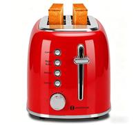 Aigostar Tostadora Vintage, 2 Ranuras Extra Anchas de 4 cm, Función 4 en 1 | Bagel, Descongelar, Recalentar y Cancelar, Tostadora con 6 Niveles de Tostado, Bandeja Recogemigas, Acero Inoxidable, Rojo