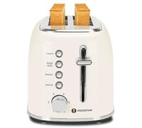 Aigostar Tostadora Vintage, 2 Ranuras Extra Anchas de 4 cm, Función 4 en 1 | Bagel, Descongelar, Recalentar y Cancelar, Tostadora con 6 Niveles de Tostado, Bandeja Recogemigas, Acero Inoxidable, Beige