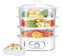 Aigostar Fitfoodie pro - Vaporera Eléctrica 12L, Vaporera con 3 Recipientes Apilables, Soporte Para Cocinar Huevos, Temporizador 60 Minutos, Recipiente Para Cocinar arroz, Sin BPA, 900 W