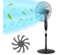 Aigostar Ventilador de Pie con 9 Aspas, Silencioso, 3 Velocidades, Oscilante 75º, Altura Ajustable de 105 a 125 cm, Ventilador Portátil, para Estancias de Hasta 35㎡, Base Estable, 60W, Nergo