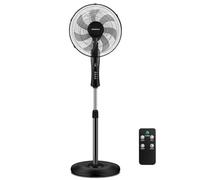 Aigostar Ventilador de Pie Silencioso, Mando a Distancia, 7 Aspas: Gran Caudal de Aire 2160m³/h, 3 Modos, 3 Velocidades, Temporizador 7.5 horas, Oscilación 80°, 118-133 cm, 50 W, Negro, Dave