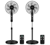 Aigostar Ventilador de Pie Silencioso, Mando a Distancia, 7 Aspas: Gran Caudal de Aire 2160m³/h, 3 Modos, 3 Velocidades, Temporizador 7,5 horas, Oscilación 70°, 115-140 cm, 55 W, Negro, 2 Piezas