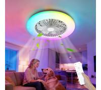 Aigostar Ventilador de Techo con Luz, LED 46W, 4800LM, 2700K-6500K y RGB Regulable, Lampara con Ventilador y Mando, Temporizador, DC Motor Silencioso, 7 Aspas, φ48cm, Blanco