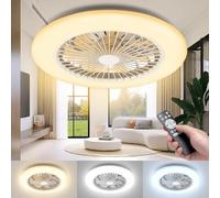 Aigostar Ventilador de Techo con Luz Silencioso 2pcs， Φ49*14cm， con Telecomando， Motor DC， Temporizador， Función de Memoria， Apto para Cocina， Dormitorio y Sala de Estar， Blanco