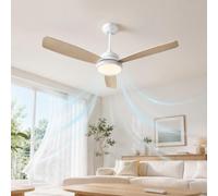 Aigostar Ventilador de Techo con Luz Silencioso 52″, Motor DC Reversible 25W, Mando a Distancia, 6 Velocidades, Luz Regulable (2700K-6500K), Ideal para Dormitorio, Sala o Cocina. Ø132 cm