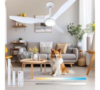 Aigostar Ventilador de Techo con Luz Silencioso 52″, Motor DC Reversible 40W, Mando a Distancia, 6 Velocidades, Luz Regulable (2700K-6500K), Ideal para Dormitorio, Sala o Cocina. 2 pcs