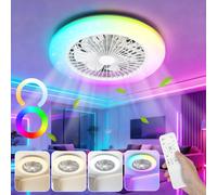 Aigostar Ventilador de Techo con Luz y Mando, Plafón LED 40W RGB+CCT Regulable, Motor Silencioso, 7 Aspas, Temporizador, 19.5" Blanco
