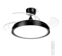 Aigostar Ventilador de Techo LED de 50W 5300LM, Aspas Retráctiles, CCT 2700K-6500K y Brillo Ajustable, con Control Remoto y Función Verano e Invierno(Negro)