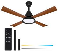 Aigostar ventilador de techo silencioso con luz 4 aspas de imitación de madera motor reversible uso en invierno y verano temporizador 6 velocidades ajuste de brillo y color ahorro de energía Negro