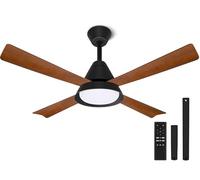 Aigostar ventilador de techo silencioso con luz 4 aspas de imitación de madera motor reversible uso en invierno y verano temporizador 6 velocidades ajuste de brillo y color ahorro de energía Negro