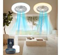 Aigostar- Ventilador Techo Alexa, Luz LED 40W, 4400LM, 2700K-6500K Regulable, Lampara Ventilador Techo Inteligente con Mando a Distancia y Gateway, Silencioso, 6 Velocidades, Diameter 50CM, 2Uds