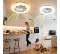 Aigostar- Ventilador Techo Alexa, Luz LED 40W, 4400LM, 2700K-6500K Regulable, Lampara Ventilador Techo Inteligente con Mando a Distancia y Gateway, Silencioso, 6 Velocidades, Diameter 50CM, 2Uds