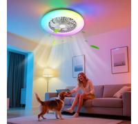 Aigostar- Ventilador Techo Alexa, Luz LED 40W, 4400LM, 2700K-6500K y RGB Regulable, Lampara Ventilador Techo Alexa con Mando a Distancia y Gateway, 6 Velocidades, Diameter 50CM