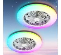 Aigostar Ventilador Techo con Luz LED Alexa - 40W, 2 PCS, 4400LM, RGB + 2700K-6500K Regulable, Motor DC Silencioso, 6 Velocidades, Lampara Ventilador Techo Inteligente con Mando y Gateway, Ø50cm