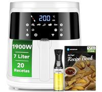 Aigostar White Cube - Freidora de aire 7L 1900W, freidora sin aceite 5 en 1, 7 funciones preestablecidas con pantalla LED. 20 recetas. Sin BPA