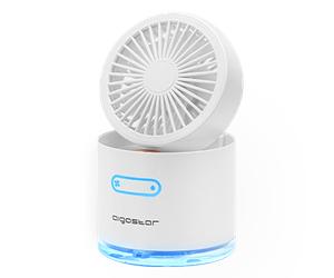 Aigostar Windgift - Mini Ventilador Nebulizador, Depósito 300ml con USB, Portatil Ventilador con 3 Velocidades, Humidificador, 7 Colores LED Luces, Uso en Oficina o Viajes, Blanco