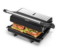 Aigostar York Pro - Sandwicheras y Panini, Parrilla Eléctrica, Grill con Placas Antiadherentes, 1000W, Apertura de 180º Dos Superficies de Cocinado de 23 x 14.5cm, Pinza de Cierre.