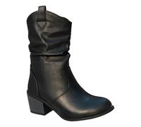 AIGOUT Botas vaqueras para mujer, de pantorrilla ancha, botines de vaquera, para fiesta, de los años 60 y 1970, aspecto retro, botas de tacón con cremallera, botas de cuero, color negro, marrón,