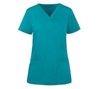 AIGOUT Camiseta de verano de manga corta para mujer, con bolsillos, uniforme tipo túnica para mujer, belleza, peluquería, masajista, spa, salud, trabajo, ropa protectora (azul 4, S)