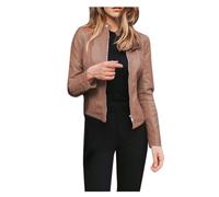 AIGOUT Chaquetas de Cuero Sintético para Mujer PU Moto Motocicleta Chaqueta Clásica de Motociclista con Cremallera Prenda Exterior Corta Básica Chaqueta de Cuero Recortada Vintage Top Chaquetas Bomber