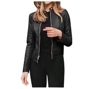 AIGOUT Chaquetas de Cuero Sintético para Mujer PU Moto Motocicleta Chaqueta Clásica de Motociclista con Cremallera Chaqueta Corta Exterior Básica Chaqueta de Cuero Recortada Vintage Top Chaquetas