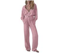 AIGOUT Conjunto completo de dos piezas para mujer, sudadera con capucha y pantalones de pierna ancha con cordón, talla grande, conjunto completo de chándal de algodón, conjuntos de ropa de descanso,