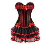 AIGOUT Conjunto de vestido de corsé gótico vintage estilo corte con corpiño de encaje con ribete de lazo y falda de ramo de corsé gótico (rojo, M)