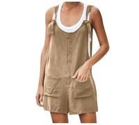 AIGOUT Peto para mujer del Reino Unido, pantalones cortos de pierna ancha, overoles holgados para mujer, overol de lino de tiro caliente, overol casual suelto sin mangas para verano, playa, bohemio,