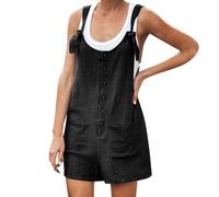 AIGOUT Peto para mujer del Reino Unido, pantalones cortos de pierna ancha, overoles holgados para mujer, overol de lino de tiro caliente, overol casual suelto sin mangas para verano, playa, bohemio,