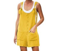 AIGOUT Peto para mujer del Reino Unido, pantalones cortos de pierna ancha, overoles holgados para mujer, overol de lino de tiro caliente, overol casual suelto sin mangas para verano, playa, bohemio,