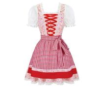 AIGOUT Vestido de Oktoberfest de Múnich para mujer, disfraz de tirolesa bávara con manga abombada, vestido floral de sirvienta para carnaval, Halloween (rosa, L)