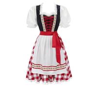 AIGOUT Vestido de Oktoberfest de Múnich para mujer, disfraz de tirolesa bávara con mangas abombadas, vestido de sirvienta floral para carnaval, Halloween (rojo y blanco, talla M)