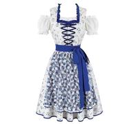 AIGOUT Vestido de Oktoberfest de Múnich para mujer, disfraz de tirolesa bávara con mangas abombadas, vestido de sirvienta floral para carnaval, Halloween (blanco y azul, 3XL)